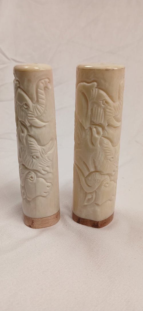 Hand-Carved African Bone Salt & Pepper Shakers